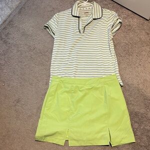 Ashworth Green and Black Striped Polo and Skirt Golf set